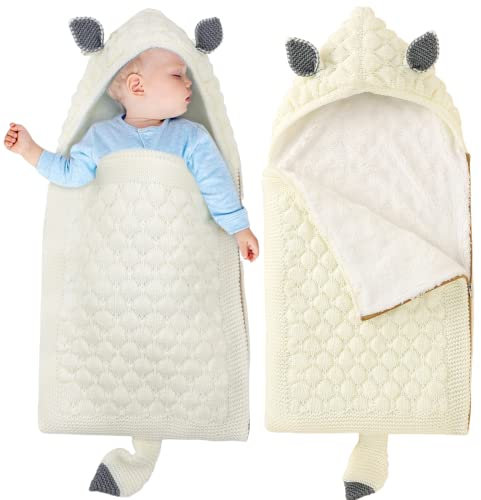 LAWKUL Baby Schlafsack Neugeborene Kinderwagen Decke Wickeldecke Wolle Kinderwagendecke Winter Dick Schlafsäcke für 0-6 Monate Jungen Mädchen Weiß