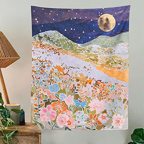 AQHYCJT Blumenteppich Blumen Wandteppiche Wohnheim Dekor Sternenhimmel Teppich Dekoration Wand Makramee Vorhang (W) 230×(H) 180CM