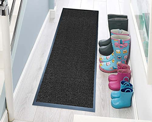 TrendMakers Hardwearing Heavy Duty PVC Edge Pile Top Rubber Barrier Mat Entrance Door Kitchen Floor Runners Mats Rugs | 60cm x 120cm | Charcoal | POLYPROPYLENE PILE