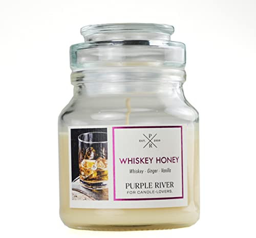 Purple River kleine Duftkerze im Glas mit Deckel | Whiskey Honey | Duftkerze Whiskey | Sojawachskerze | Raumduft für Zuhause | Geschenke für Frauen