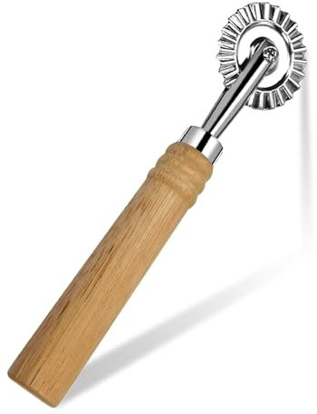 ROPOSY Ravioli Cutter Wheel with Long Wooden Handle, Zinc Alloy Pasta Cutter for Kitchen, Silver