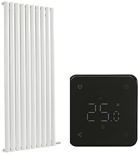 Milano Aruba Ardus 1500W White Single Oval Panel Dry Heat Vertical Electric Radiator WiFi - 1784mm x 590mm