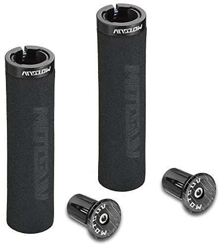 Bike Grips Single Aluminum Alloy Lock on + Aluminum Bar End Plugs,Bicycle Handle Bar Foam Soft Comfortable Non-Slip Bike Handle Grips,Handlebar Caps for BMX Mountain MTB Cruiser Scooter (Black)