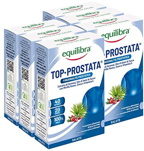 6x Equilibra Integratore Top Prostata per la Funzionalità delle Vie Urinarie e della Prostata Senza Glutine - 6 Confezioni da 40 Capsule