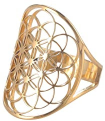 kkjoy Edelstahl Durchbrochener Ring mit Blume des Lebens verstellbar offener Fingerring Versprechenring Schmuck Geschenk für Frauen