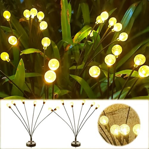 Neioaas 2 x Solarleuchten schwingen durch Wind, 6 LED-Solar-Glühwürmchen-Lichter, wasserdicht, schwingend, Solarleuchten mit 2 Modi, Wegbeleuchtung, Dekoration für Garten, Hof und Weg – warme Lichter