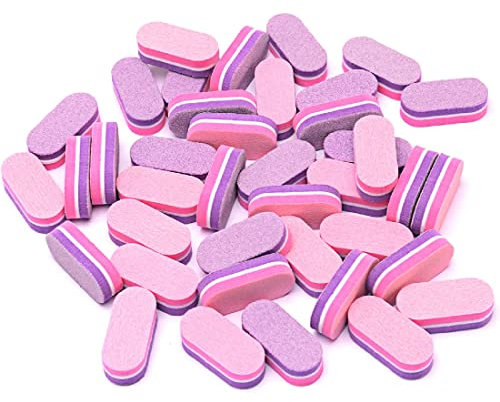 SJBAUTYO Mini Lime per unghie,50 PCS Buffer per Unghie,Buffer Blocco per Unghie in Gel Acrilico Naturale, 100/180 Buffer Unghie Professionale per Levigatura per Smalto a Doppia Faccia (Rosa/Viola)