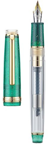 Jinhao 82 Acrylic Fountain Pen, Iridium Fine Nib with Ink Converter, Vintage Mint Green & Transparent Color Classic Design Smooth Writing Pen (Gold Trim)