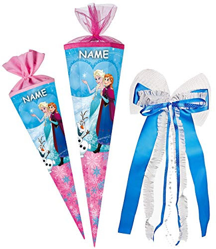 alles-meine.de GmbH Schultüte - die Eiskönigin - Frozen - 50 cm - rund - incl. Name und große 3-D Effekt - Schleife - mit Tüllabschluß - Zuckertüte - mit - ohne Kunststoff Sp..