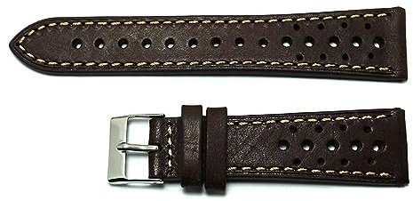 AIMVALUE Uhrenarmband echt Leder Rallye Racing Vintage Grün Blau Dunkelbraun Braun Herren 18mm 19mm 20mm 21mm 22mm perforiert, 19mm