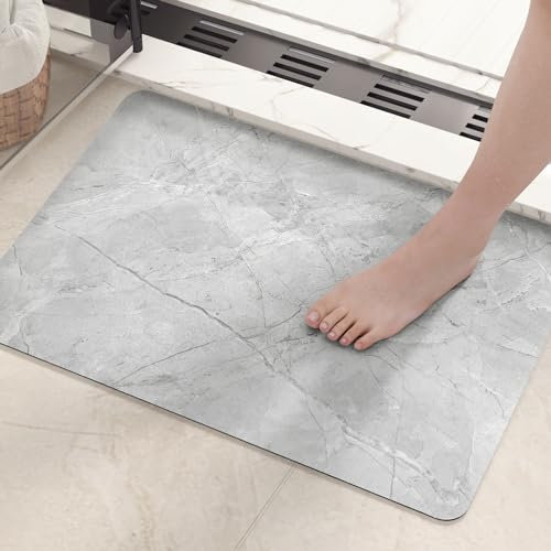 Color G Badematte rutschfest, Badezimmerteppich Marmor, Schnelltrocknende Badteppich, Badvorleger Waschbar, Saugfähig Duschvorleger für Dusche, Badewannen und Badezimmer (Grau Schwarz, 40x60cm)