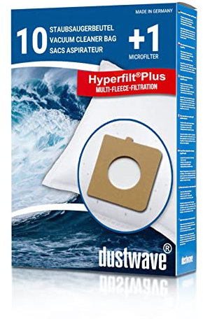 Dustwave® Lot de 10 sacs d'aspirateur pour Hoover TX51PAR 011 Telios Extra - Hautement efficaces, multicouches en microfibre non-tissée avec fermeture hygiénique - Fabriqué en Allemagne
