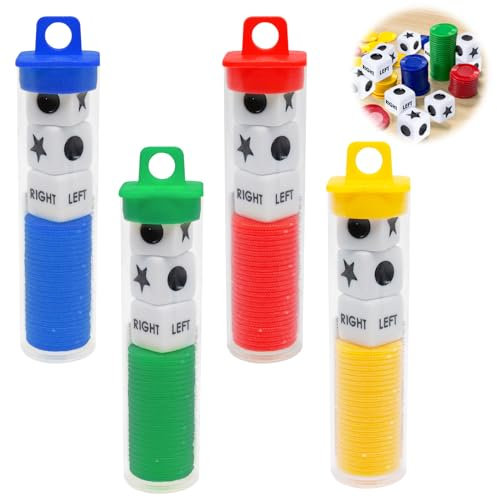 JOKILY 4 Stück Würfelspiel, L-C-R Würfel, Spielwürfel für Tischkartenspiele, Würfelspiel, 4 Röhren Familienwürfelspiele Würfel Set, Farben Würfel Set für Spiele, Teaching, Kasino, Tischspiele, Party
