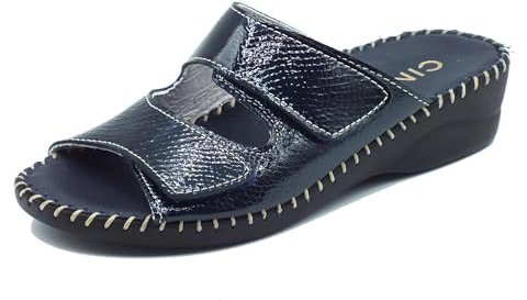 Cinzia Soft IM30028 Bleu Ciabatte per Donna in Pelle Verniciata Doppio Strappo con Zeppa Bassa (Taglia 38)