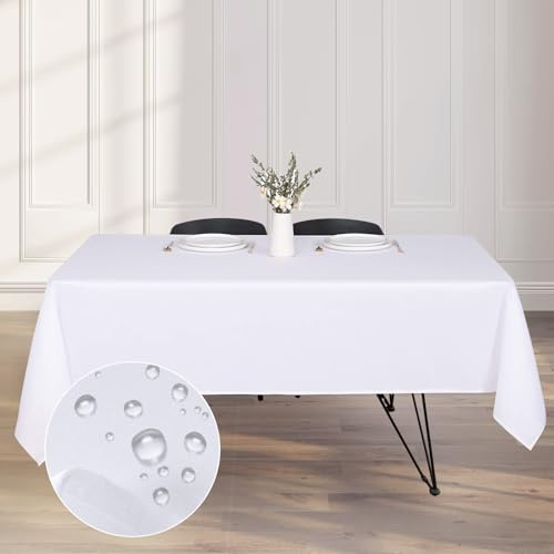 Kapwall Tischdecke Outdoor Abwaschbar 137x280 Weiß Gartentischdecke Tischdecken Table Cloth für Outdoor, Garten, Hochzeit,