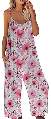 LOIJMK Damen-Overall mit Blumenmuster, modisch, lässig, ärmellos, langer Overall Paintball Overall (Grey, XL)