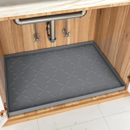 SIKADEER Thicken Under Sink Mat 22 x 19, Waterproof Food-Grade Silicone Tray, Reinforced Protector for Bathroom and Kitchen Cabinets, Easy to Clean, Flexible Shelf Liner Drip Tray