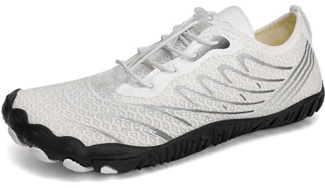 MIEHUIAI Unisex Barfußschuhe Damen Badeschuhe Herren Wasserschuhe Barfussschuhe Sommer rutschfeste Aquaschuhe Atmungsaktiv Schwimmschuhe Leicht Schnell Trocknend Fitnessschuhe(906 BKWeiß,38EU)