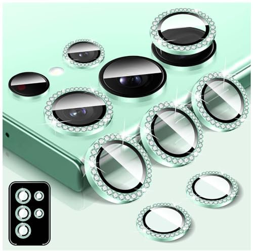 Kucheed Protecteur D'objectif D'appareil Photo Diamant pour Samsung Galaxy S22 Ultra, Protecteur de Couvercle de Caméra en Verre Trempé, Anneau Métallique en Aluminium Individuel Bling