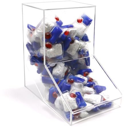 Shonmogar Dishwasher Pod Holder Acrylic Container with 2 Lids, Wall Mount or Countertop, Transparent, Clear Dishwasher Pods Candy Laundry Pods Storage