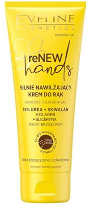 Eveline Cosmetics Renew Hands Intensiv Feuchtigkeitsspendende Handcreme mit 15% UREA & Squalan - Fortschrittliche Hautpflege für geschmeidige, genährte Hände | 75 ML