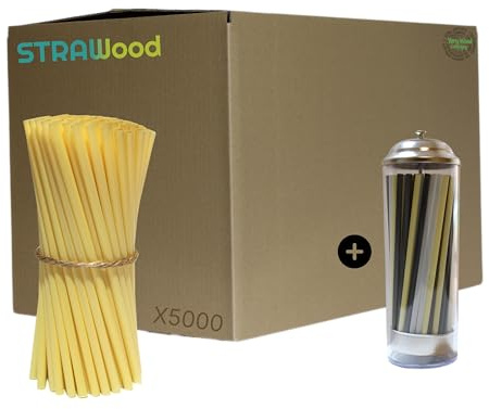 5000 Pailles STRAWOOD Blanc 7x21 de Lignine et Fibre de Bois totalement naturelle, SANS Plastique ou Agave. Pailles STRAWOOD jetable en respectant la NATURE (Jaune)