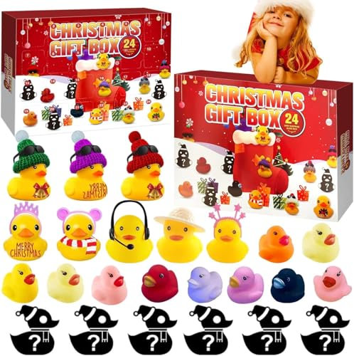 Adventskalender 2024 Kinder Kleine Gelbe Ente,Weihnachtskalender Enten,24 Gitter für Jungen Mädchen 1 2 3 4 5 6 7 8 10 12 Jahre,Quietscheenten Adventskalender Weihnachtsgeschenke für Kinder