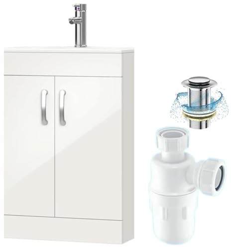 BELOFAY Under Sink Bathroom Cabinet Floor Standing Storage Cupboard Basin Unit, 500mm Vanity Unit Basin, Waste and Trap, Tap not Included (Newyork White)