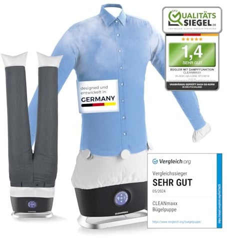 CLEANmaxx presse à repasser automatique pour chemises PRO STEAM + accessoire pour pantalons | fonction vapeur, écran tactile | appareil de repassage pour chemises & chemisiers, Noir