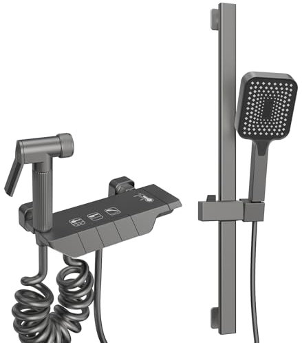 WRMING Colonne de Douche, Ensemble de Douche avec Barre de Douche 70cm Réglable en Hauteur, Set de Douche en Acier Inoxydable, Douchette 3 modes, Flexible Tuyau 150cm, Gris