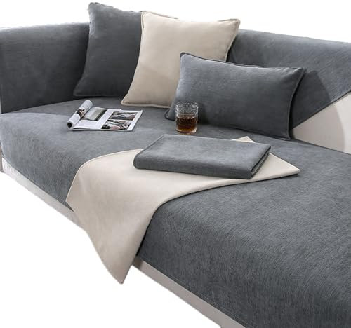 LIYGAOF Chenille Sofabezug rutschfest Sofaschoner für Alle Jahreszeiten: Sofa Schutzdecke U L Form Sofakissen 1 2 3 4 Sitzer Maschinen Oder Handwaschbar (Grau, 90 * 160cm)