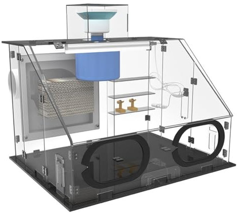 Airbrush Spray Booth, 40W Model Spray Booth with LED Lights for Cake/Nail/Craft - Transparent Airtight Paint Box Set for Crafting Table, Exhaust Hose Included