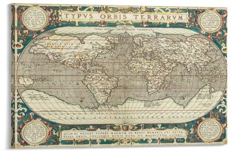 1595 Vintage-Weltkarten-Poster, Kunstwerke, Leinwand-Poster, Wandkunstdrucke, moderne Dekoration, 40 x 60 cm