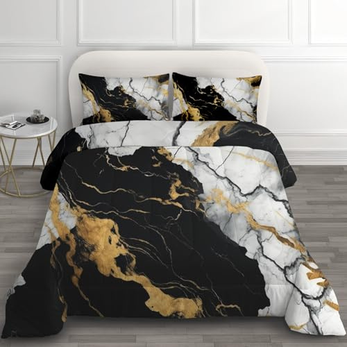 Bettdecke 200x220 Winter - Marmor Deko Geschenke Wende Steppdecke, 4 Jahreszeiten Bettdecke Ohne Bezug Waschbar, Warme & Weiche Winterdecke, Ganzjahresdecke mit 2 Kissenbezug A*-54