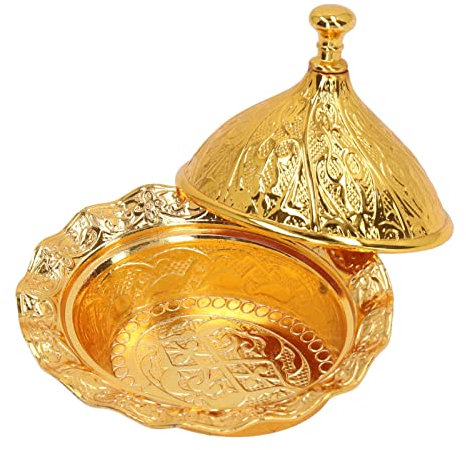 KIMISS Récipient Ovale Rétro Fantaisie plaqué or avec Couvercle, Sucrier doré Turc, pour la Décoration de Table, Cadeaux de Cuisine, Décoration de Mariage