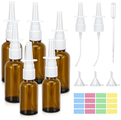 6 Piezas Botella vacía de aerosol nasal, 30ml y 20ml Bote Spray Pulverizador de Vidrio,atomizadores rellenables,con,boquillas,etiquetas en blanco,embudo,pajita,para perfume,solución salina