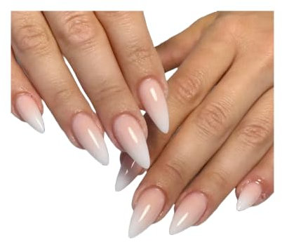 24 Pcs Almond Ombre French Press On Nails, Medium Length, Glossy Finish
