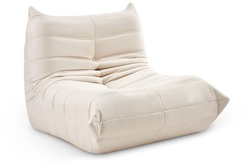Bravich Cocoon Lounge Chair - Beige. Modern Lounge Chair, Large Bean Bag Sofa, Soft Suede Fabric Chair for Living Room Furniture. Armless Accent Chair for Bedroom, Gaming & Office, 87 x 100 x 75cm