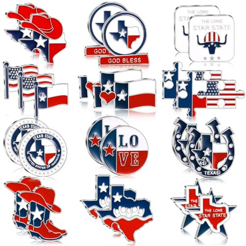 Konohan Texas-Magnete für Kühlschrank, Metall-Kühlschrankmagnet, magnetisch, Texas-Souvenirs, Geschenke, USA-Staat, magnetische Kühlschrankaufkleber, Flagge, Karte, Cowboyhut und Stiefel, 24 Stück