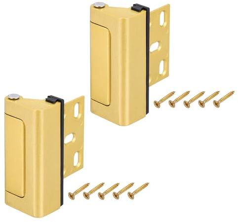 PATIKIL 2.95x0.98 Home Security Door Reinforcement Lock, 2 Pcs Aluminum Alloy Home Security Door Lock with 10 Screws for Inward Swinging Door to Enhance Your Home Safety&Privacy, Gold