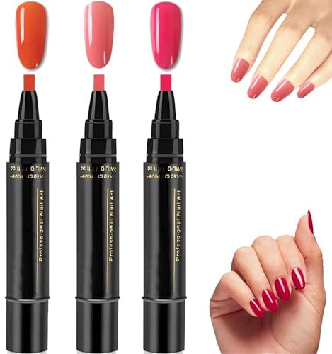 3pcs Nail Polish Pens, 3-In-1 Nail Polish Pens Nail Used For Creative Design In Nail Art, Durable And Suitable For Diy Nail And Foot Care For Women Diy Home(Red Orange Powder)