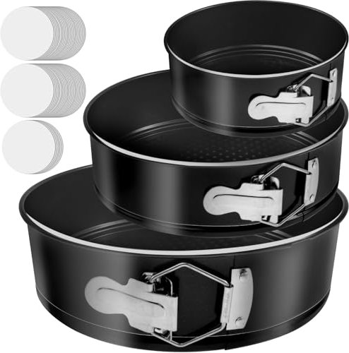 Gatphy 3 Stück Mini Springform Rund 22cm 18cm 12cm, Kleine Kuchenform Rund mit 50 Backpapier, Kleine Backform, Antihaftbeschichtung, Kohlenstoffstahl, Gleichmäßige Erwärmung zum Kuchenbacken