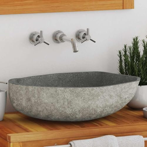 HOMTAKIE Lavabo de piedra de río ovalado, lavaplatos, lavabo, lavabo, cuarto de baño, casa (45-53 cm)
