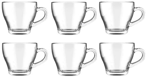 JORISELECTION Lot de 6 Tasses en Verre, 90 ml, Tasses à Café avec Anse pour Boissons Chaudes et Froides,