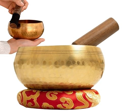Bol chantant tibétain de méditation, fait à la main, pour méditation, yoga, avec maillet coussin, pour yoga, méditation, pleine conscience, équilibre des chakras
