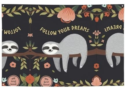 Follow Your Dreams Faultier Holiday Banner bedruckte Partydekorationen geeignet für Feiertagsfeiern und Zeremonien Dekorationen 180,3 x 119,4 cm