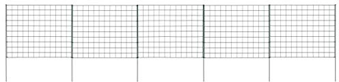 Gartenzaun Set 77,5x64 cm Grün, pulverbeschichteter Stahldraht, robuster Gitter Zaun für Garten, Teich, Beet, Hühnerstall, 5 Paneele, 6 Pfosten
