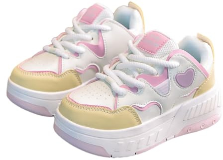 Surwin Scarpe con Rotelle Bambina 4 Ruote, Scarpe Skateboard Ruote Bambino 2 in 1 Sneaker con Rotelle 30-39 EU Sneaker con Lacci Traspirante Unisex Bambini Ragazzo Ragazza