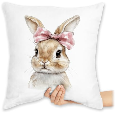 Kissen 40 x 40 - Hase - Aquarell Hasenkopf mit Schleife - Kaninchen Deko Ostergeschenke Osterdeko - 40 x 40 cm - Weiß - osterhasen hasen osterhase hasenmotiv häschen rabbit hasi ostergeschenk
