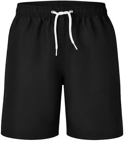 HAGOT Boys Swimming Trunks, Kids Board Shorts Beach, Quick Dry Boys Swim Shorts,Sports Running Swim Board Shorts, 13-14 Years Black